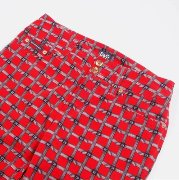 Dolce & Gabbana Vintage Red Velvet Patterned Pants Size 28. - Picture 11 of 16